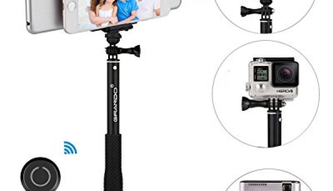 Selfie Stick, GRANDO Clip 2 en 1 Monopod Extendible con mando a distancia y trípode para Tablet, Apple, Android y Cámaras Negro