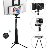 Selfie Stick, GRANDO Clip 2 en 1 Monopod Extendible con mando a distancia y trípode para Tablet, Apple, Android y Cámaras Negro